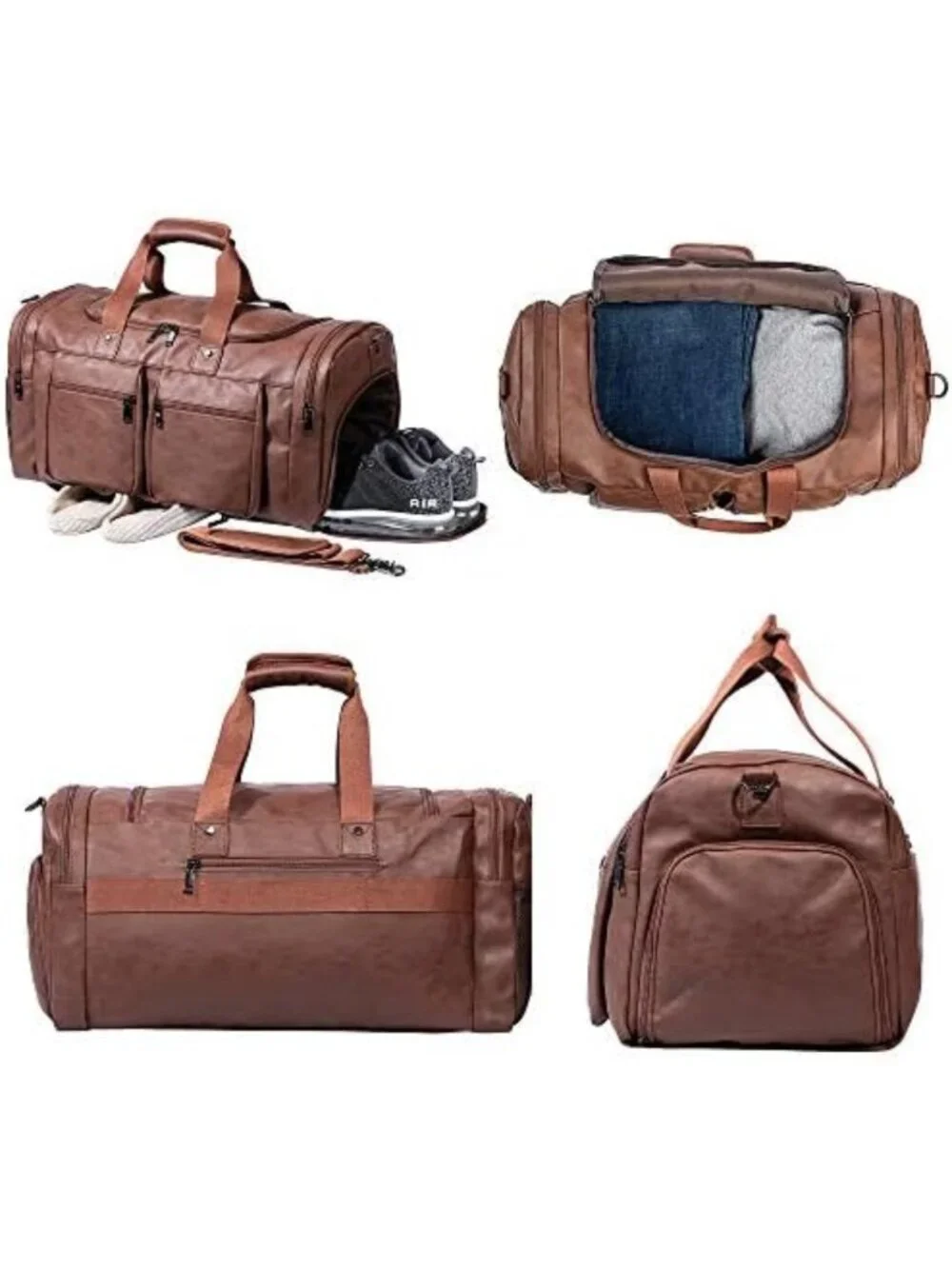 Stylish Waterproof Leather Weekender Bag with Shoe Pouch - Large Travel Tote for